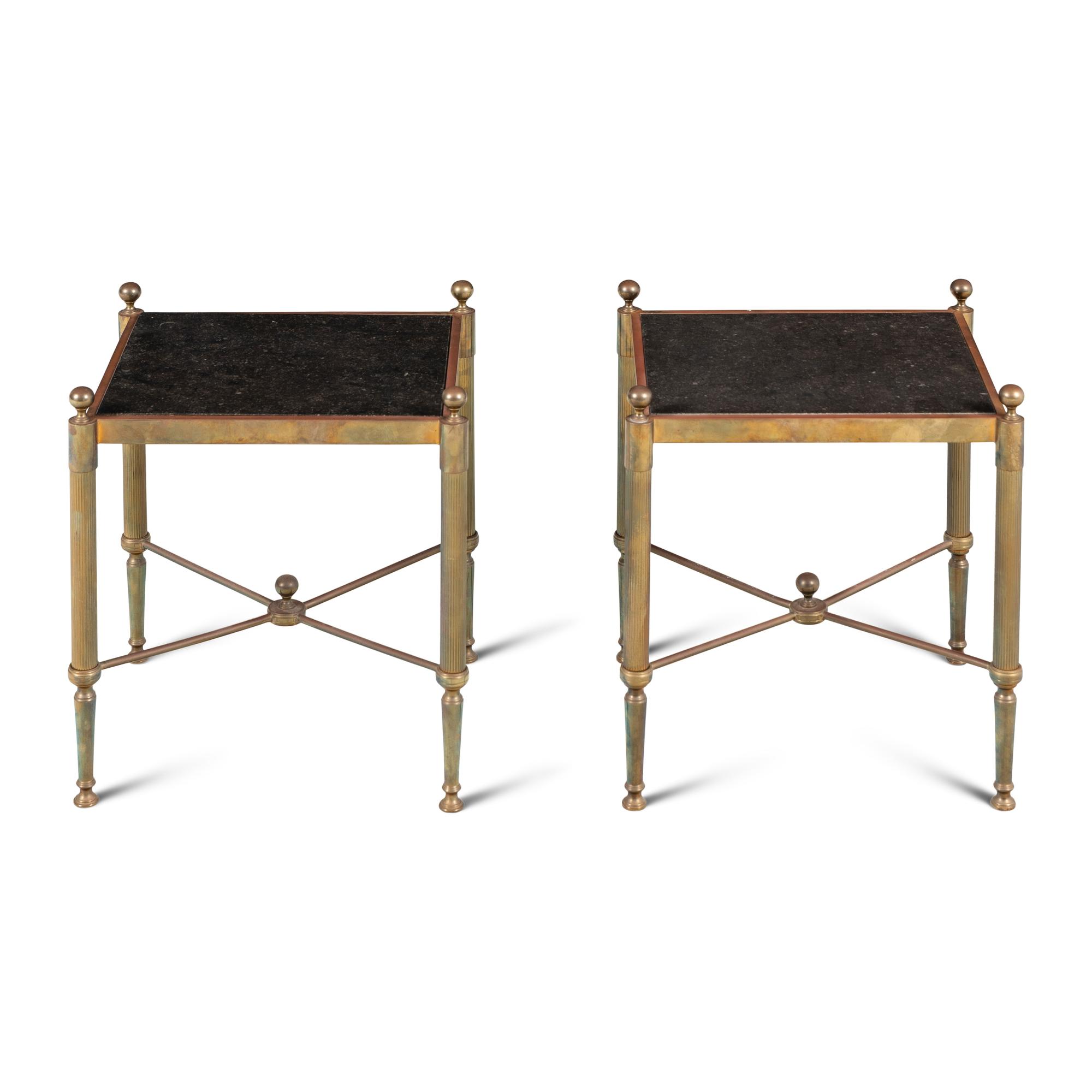A Pair of Neoclassical Style Bronze and Marble Side Tables