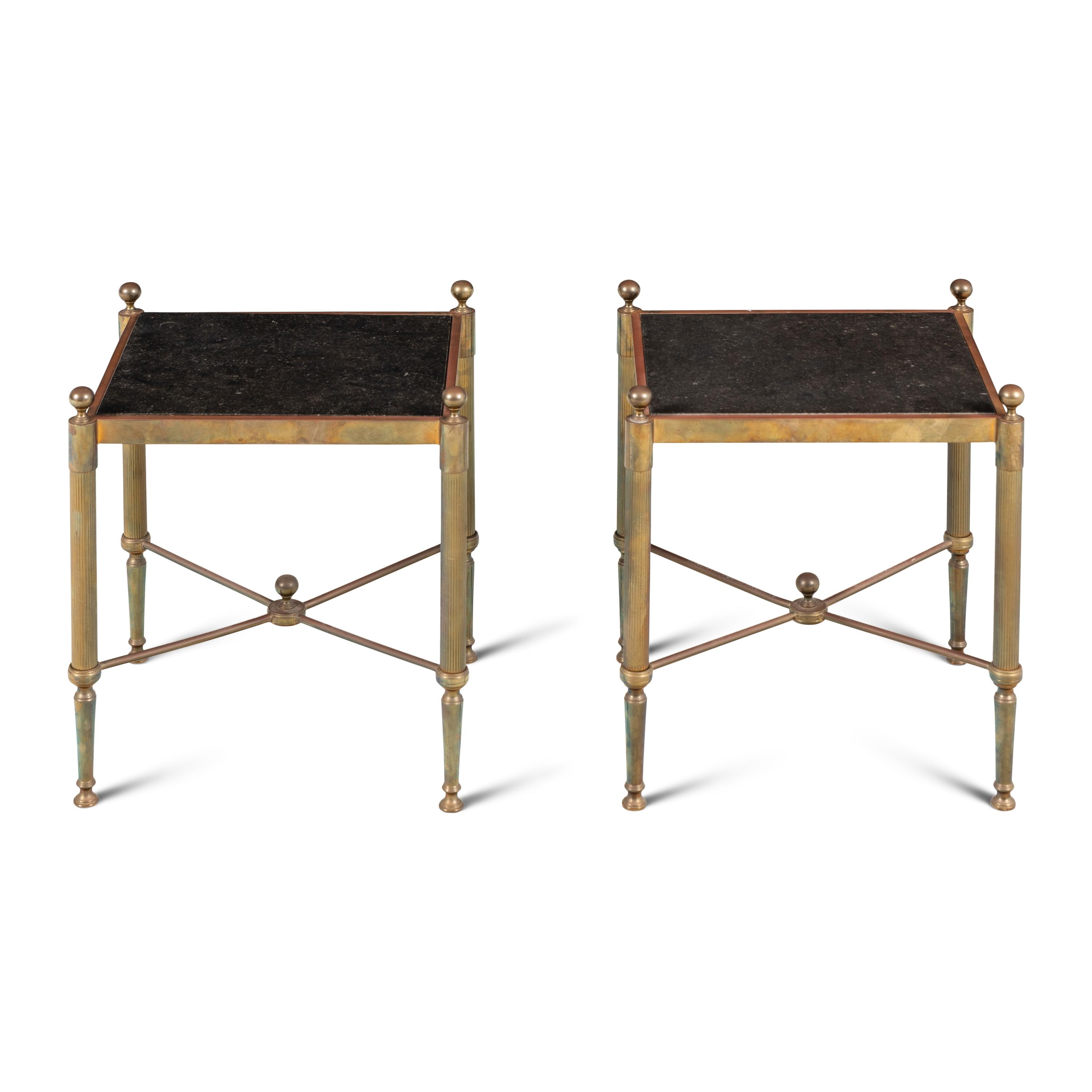 A Pair of Neoclassical Style Bronze and Marble Side Tables