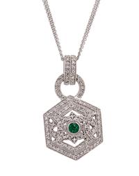 A 14 Karat White Gold, Emerald and Diamond Pendant/Necklace,