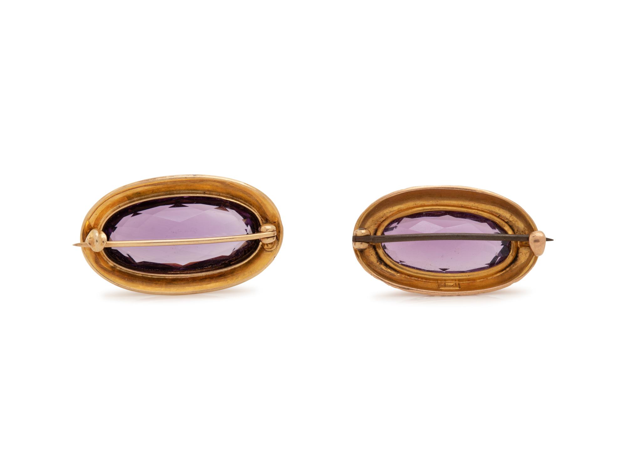 ANTIQUE, YELLOW GOLD AND AMETHYST BROOCHES