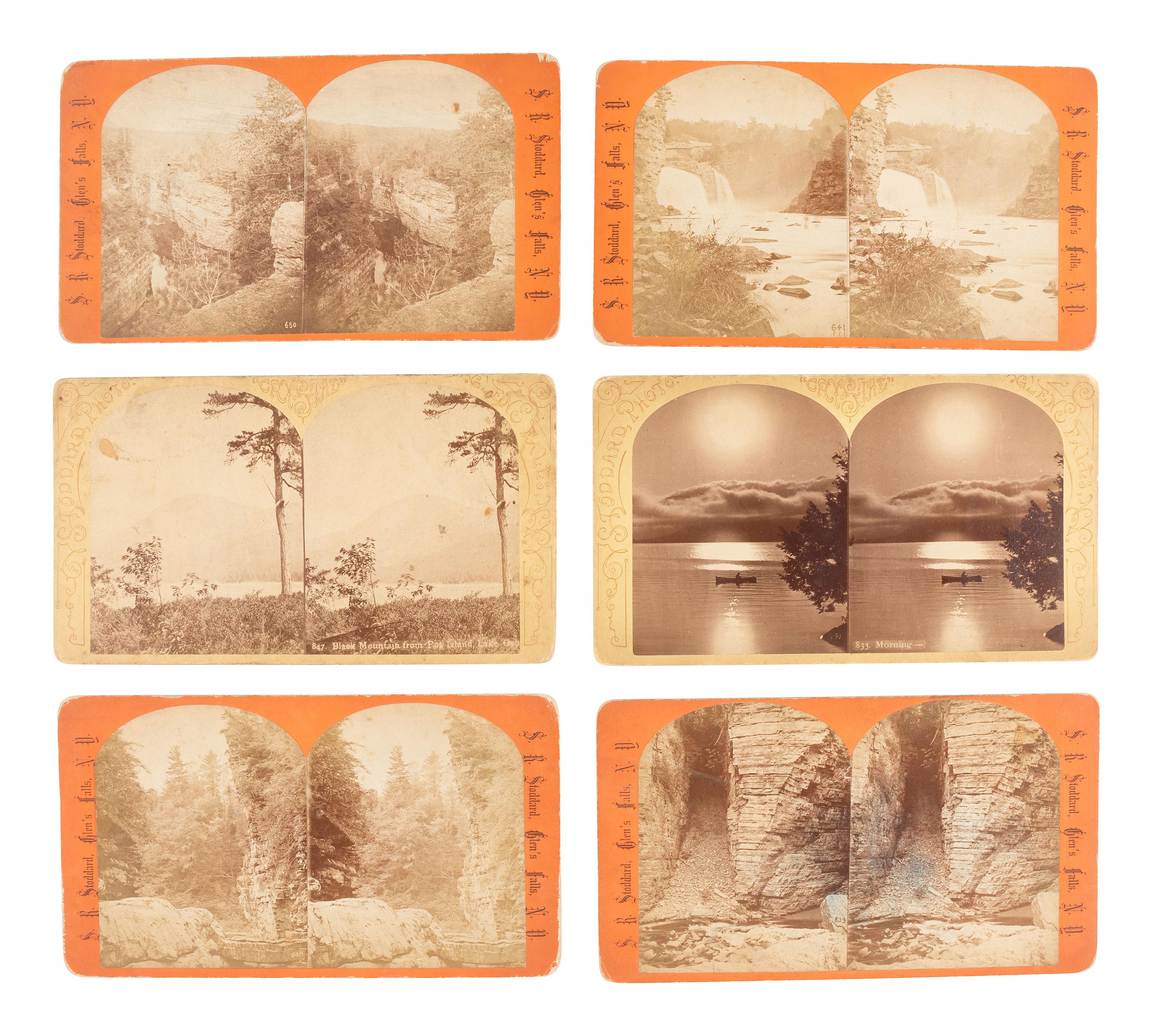 [EARLY PHOTO]. Photograph of Seneca Ray Stoddard with his stereoview camera. [ With: ] 6 stereoviews.