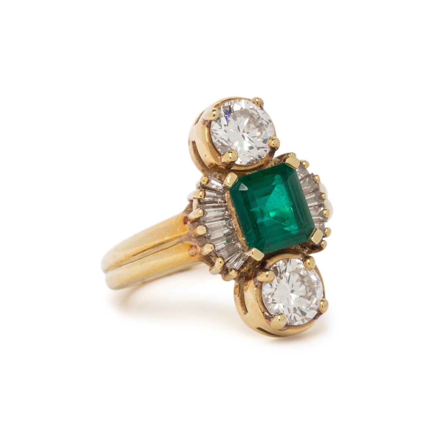 YELLOW GOLD, EMERALD, AND DIAMOND RING