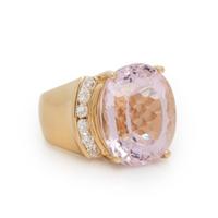 KUNZITE, DIAMOND, AND YELLOW GOLD RING