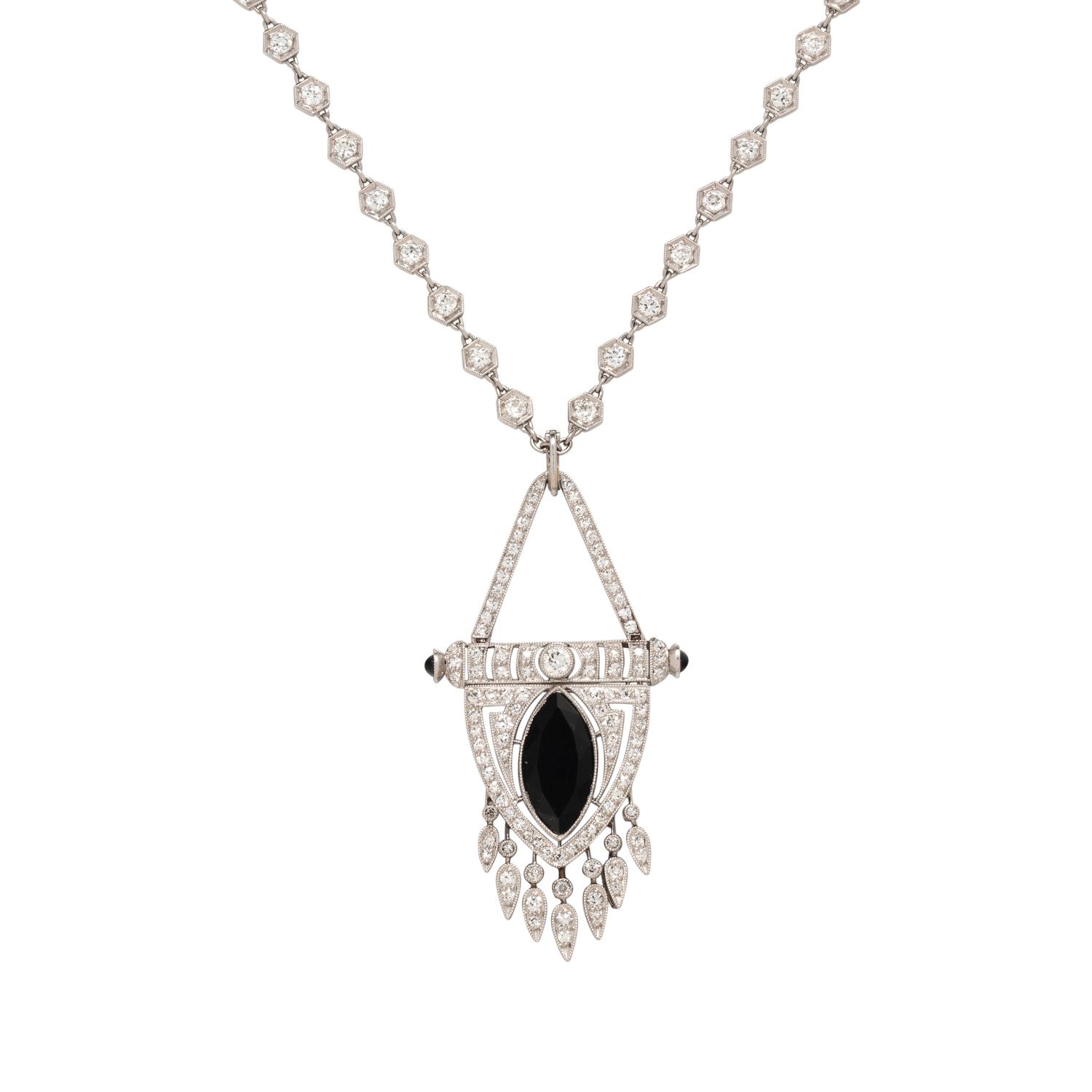 ART DECO, DIAMOND AND ONYX PENDANT NECKLACE