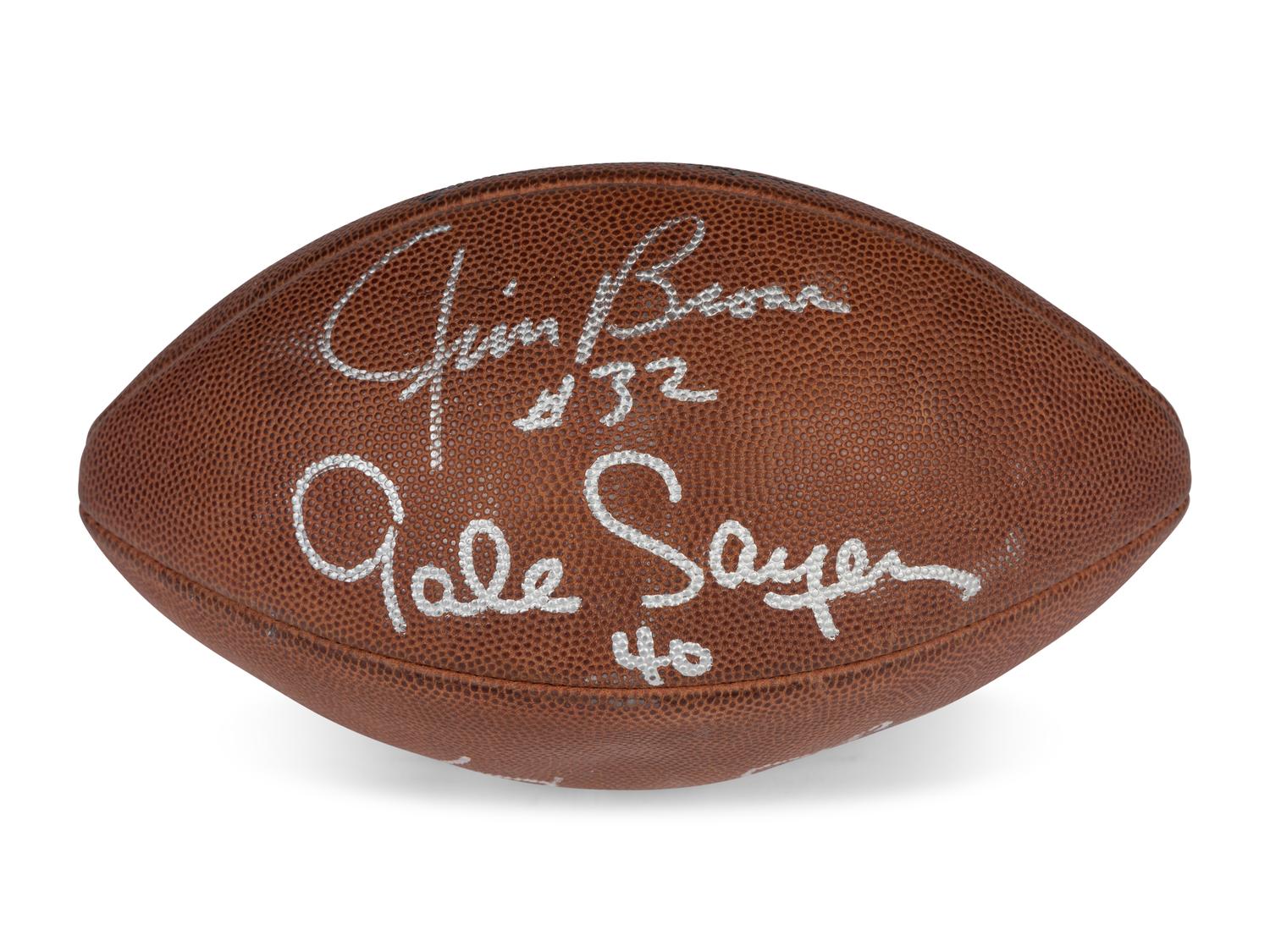 A Football Hall of Fame Legendary Running Backs Signed Autograph Football Featuring Walter Payton, Jim Brown and Gale Sayers (Beckett Authentication Services Letter),