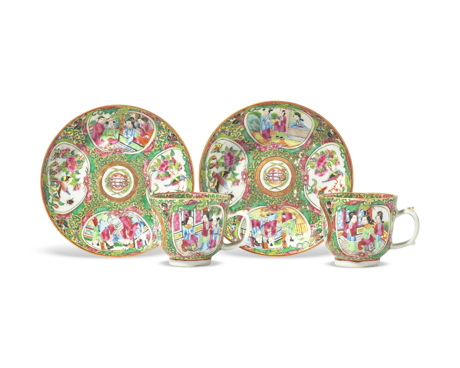 Two Chinese Export Rose Medallion Teacups and Saucers from President Ulysses S. Grant's State Service