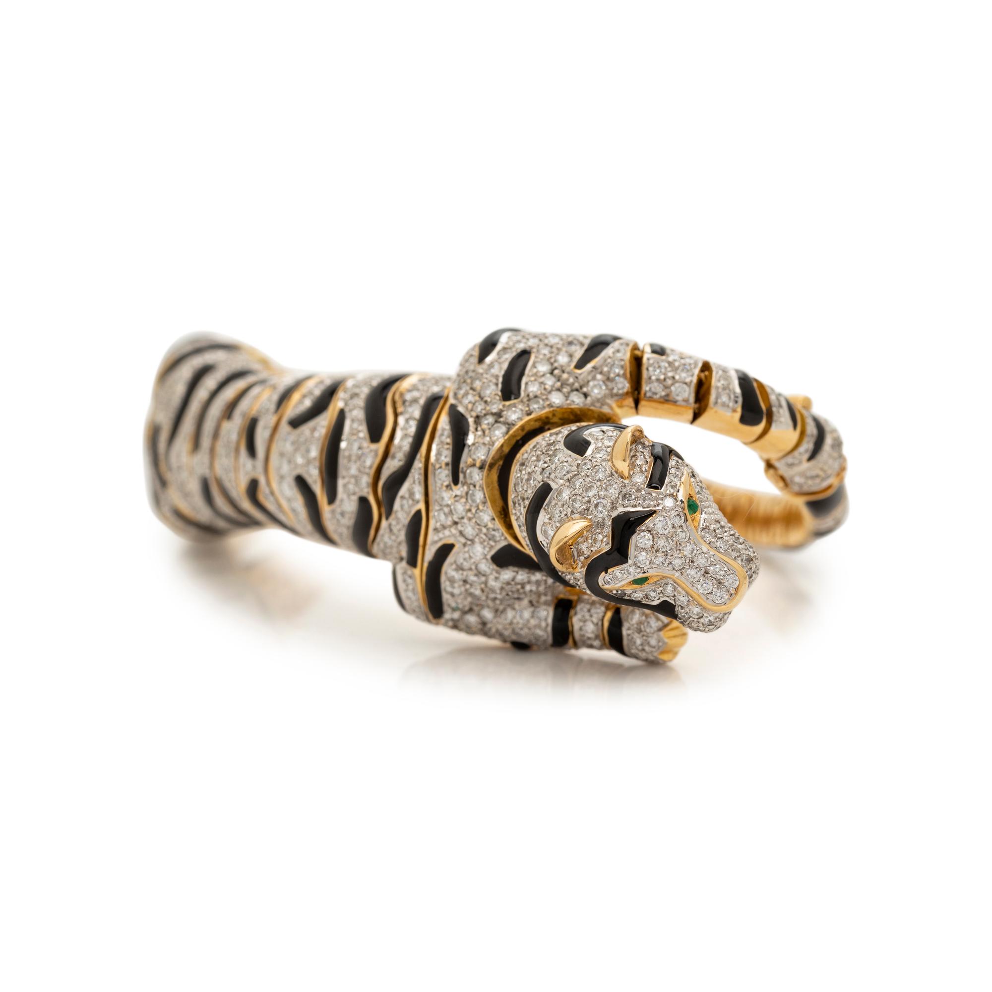 DIAMOND AND ENAMEL TIGER CONVERTIBLE BRACELET/BROOCH