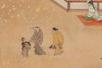 A Japanese Painted Paper Six-Panel Floor Screen