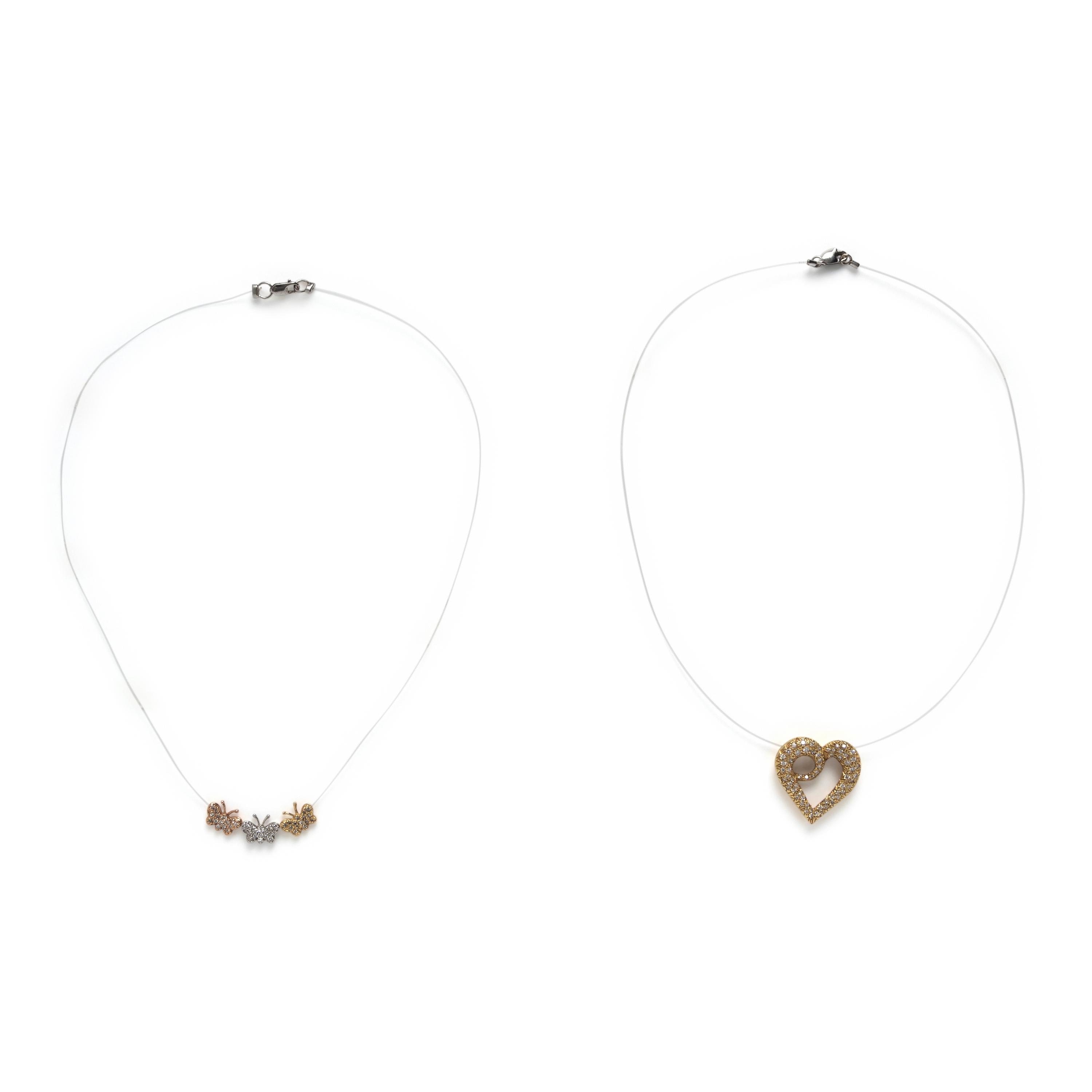 Two Diamond and Tricolor Gold Pendant Necklaces
