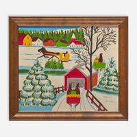 Maud Lewis (Canadian, 1903-1970) Winter Scene with Covered Bridge