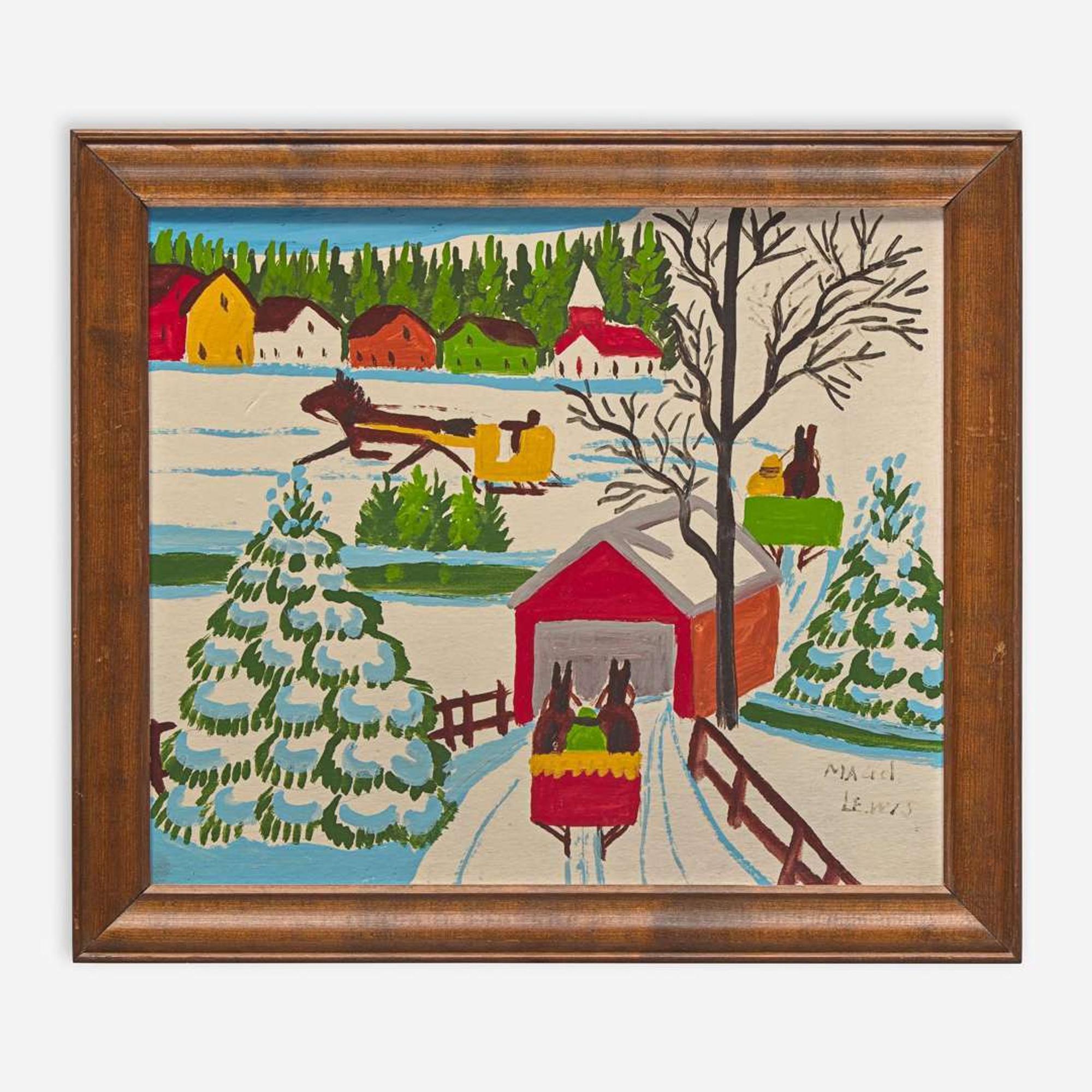 Maud Lewis (Canadian, 1903-1970) Winter Scene with Covered Bridge