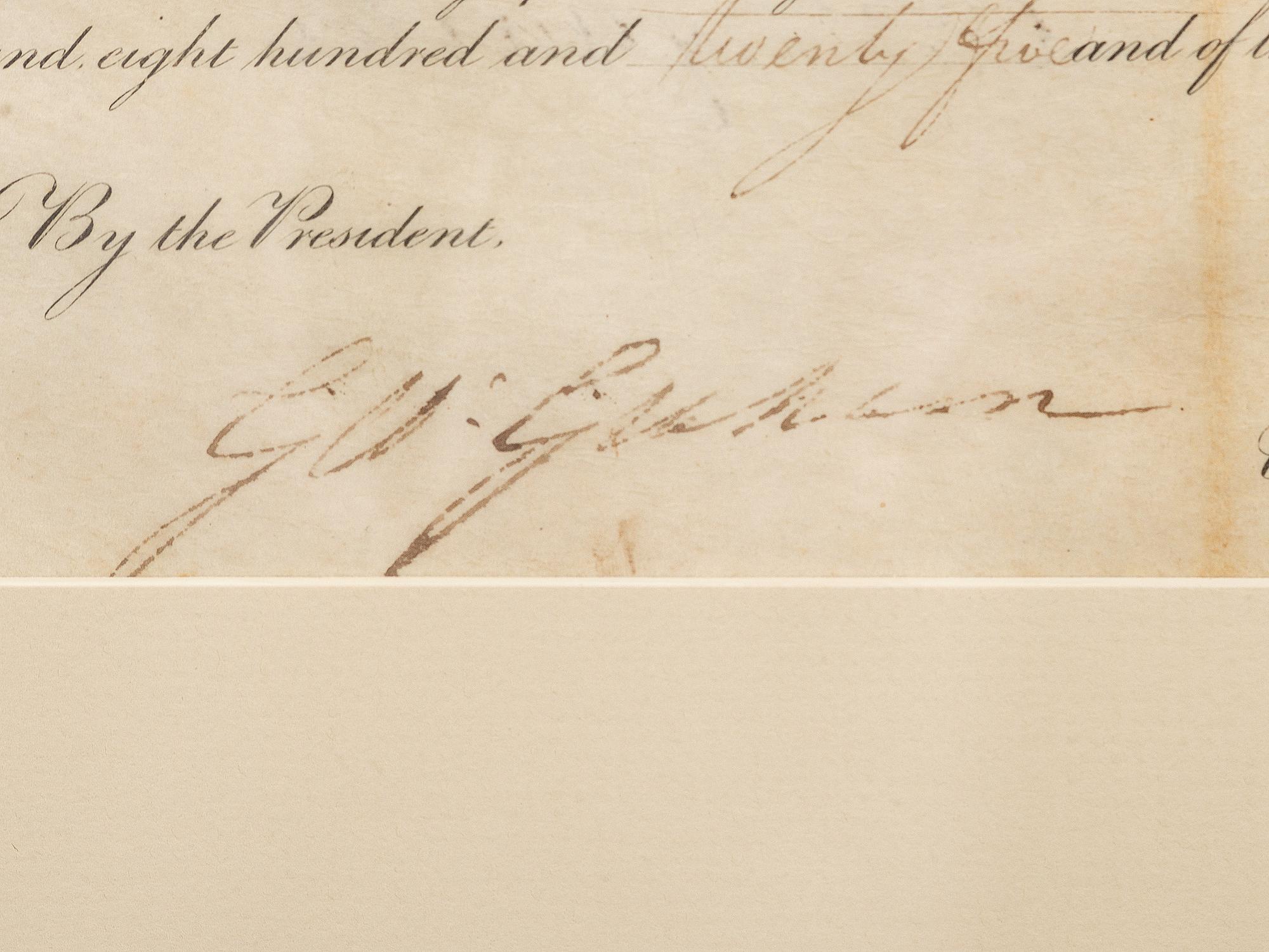 ADAMS, John Quincy (1767-1848). Partly-printed land document signed "(J.Q. Adams"). [Washignton, D.C.], 13 September 1825.