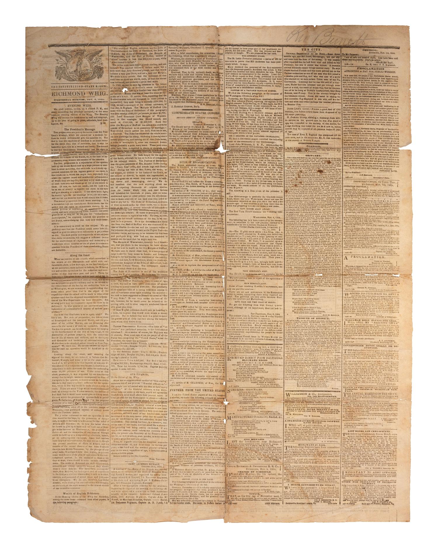 [CIVIL WAR]. A group of 13 Southern newspapers, including The Free South and The New South .