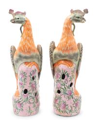 A Pair of Chinese Polychrome-Decorated Porcelain Pheasants