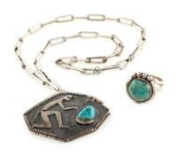 Silver Overlay and Turquoise Necklace, PLUS Silver and Turquoise Ring