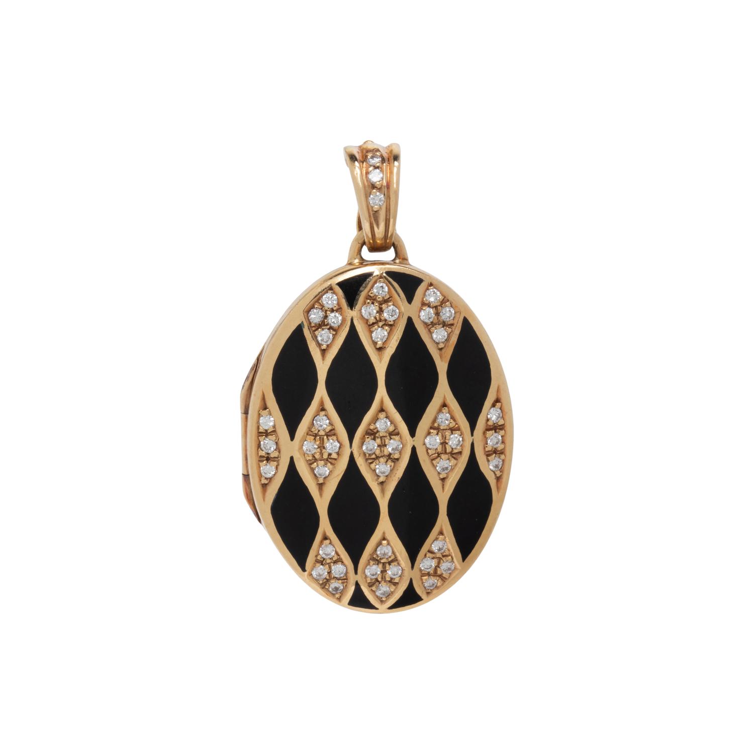 YELLOW GOLD, DIAMOND, AND ENAMEL LOCKET