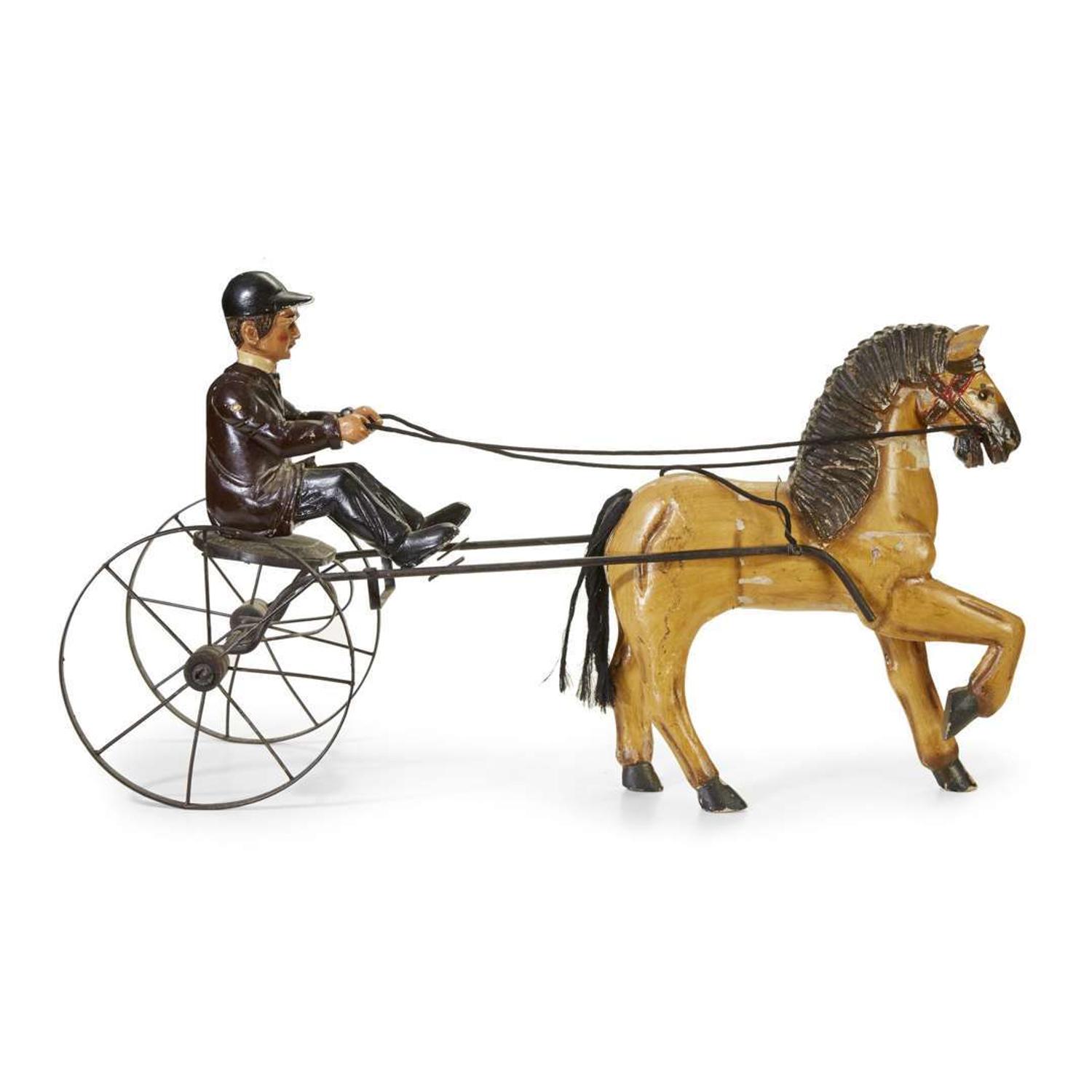 Painted and carved horse and sulky late 19th century