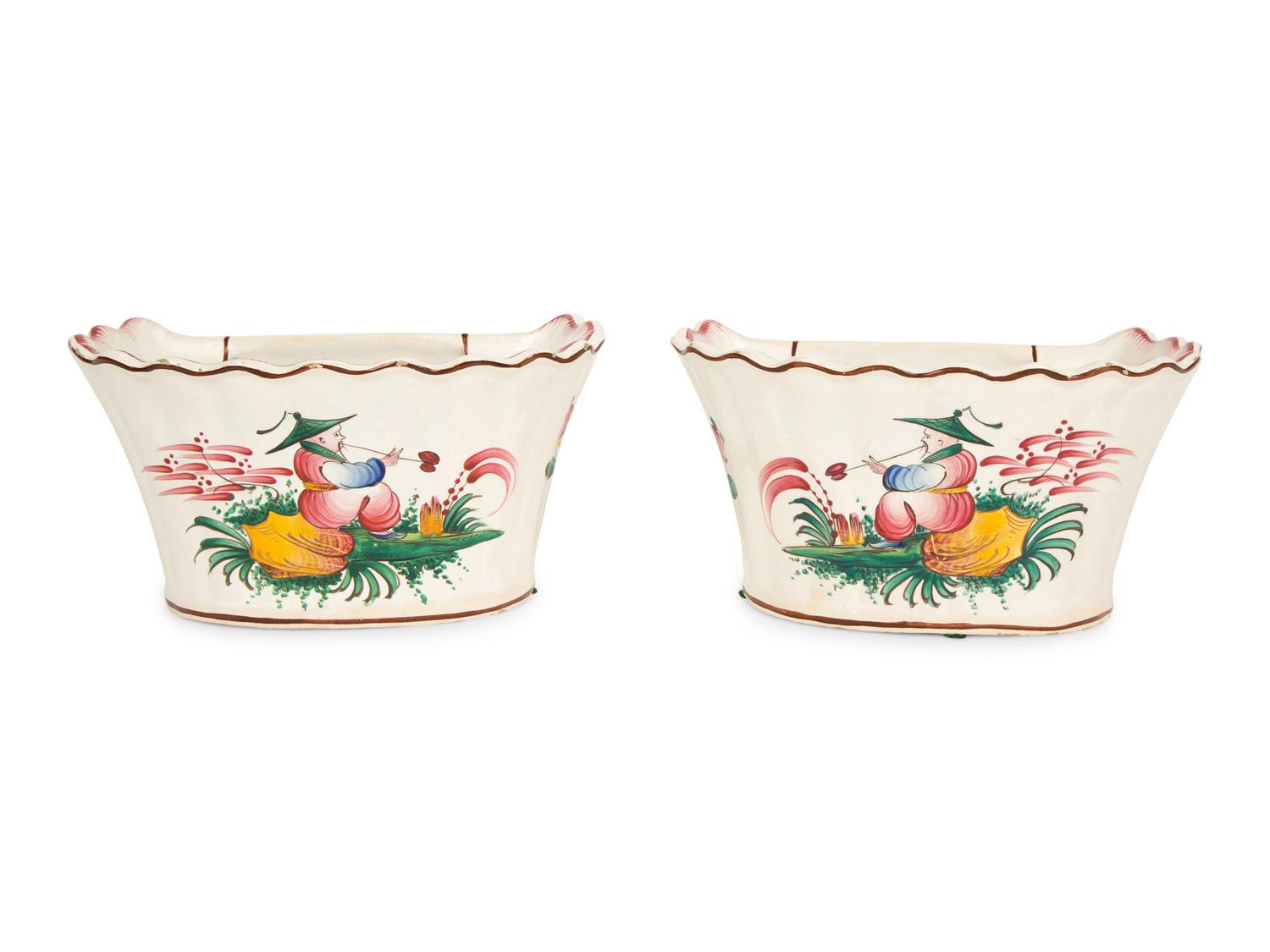 A Pair of French Faience Tulipieres