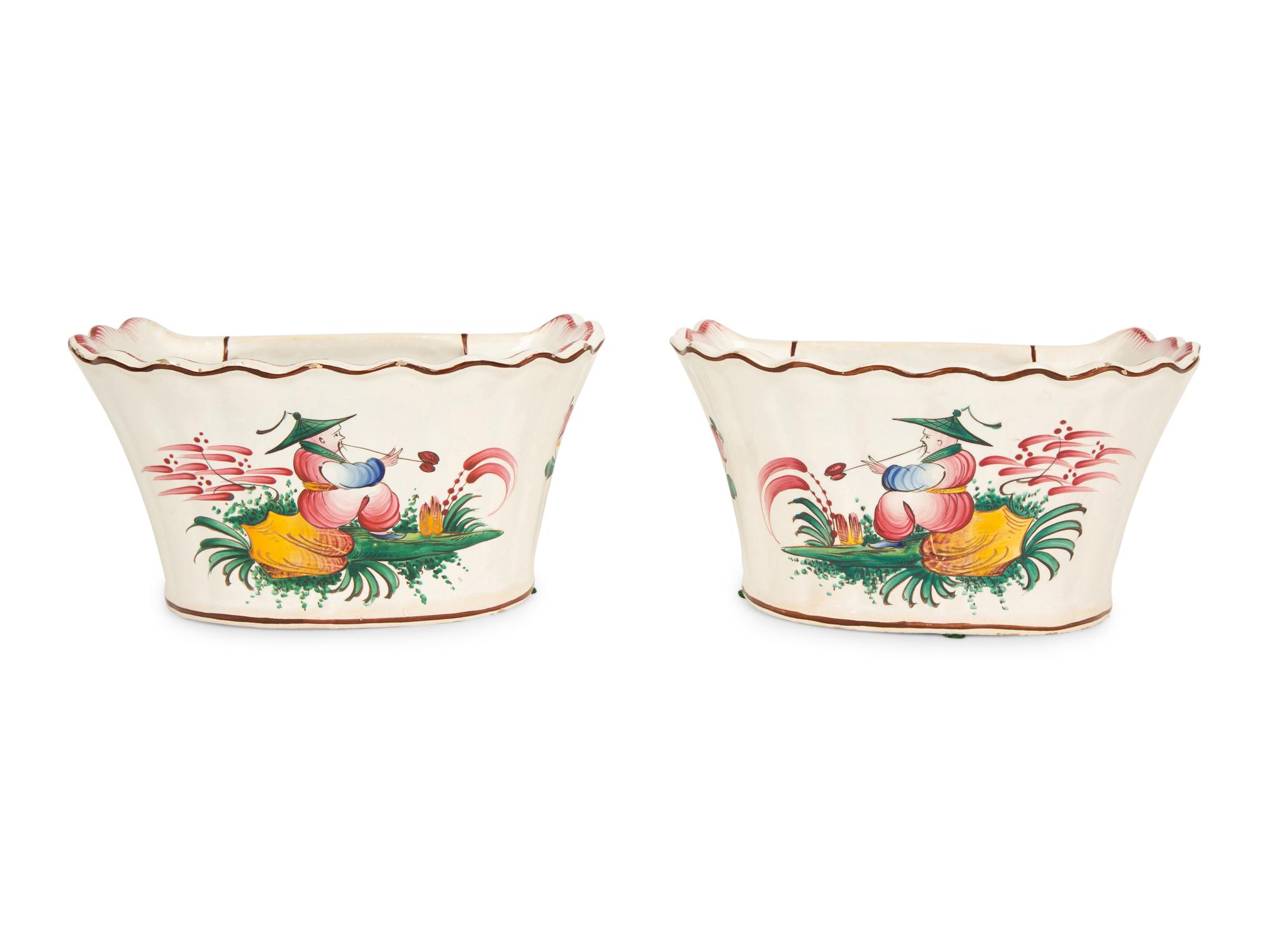 A Pair of French Faience Tulipieres