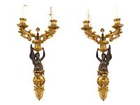 A Pair of Empire Style Gilt Bronze Three-Light Sconces — 20TH CENTURY