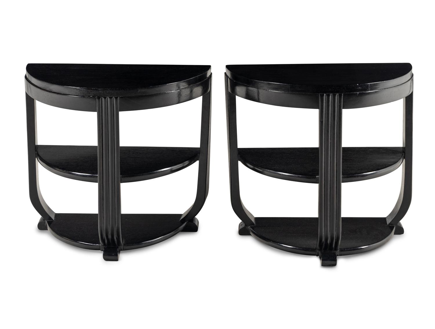 Pair of Ebonized Demilune Side Tables, c. 1930