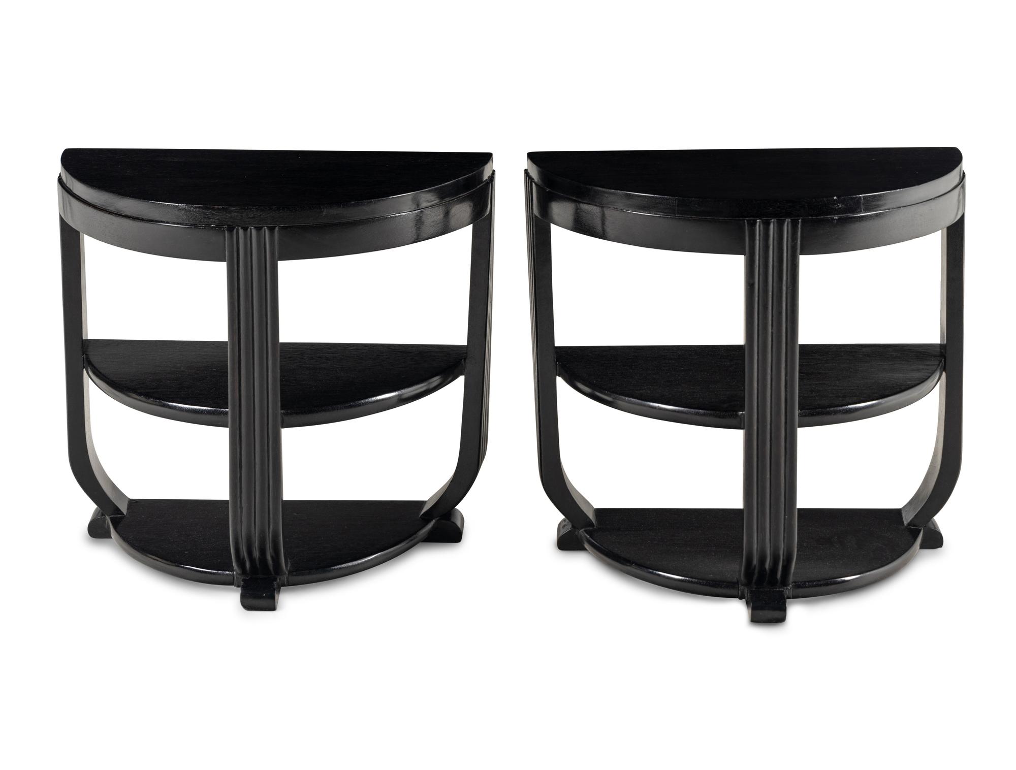 Pair of Ebonized Demilune Side Tables, c. 1930