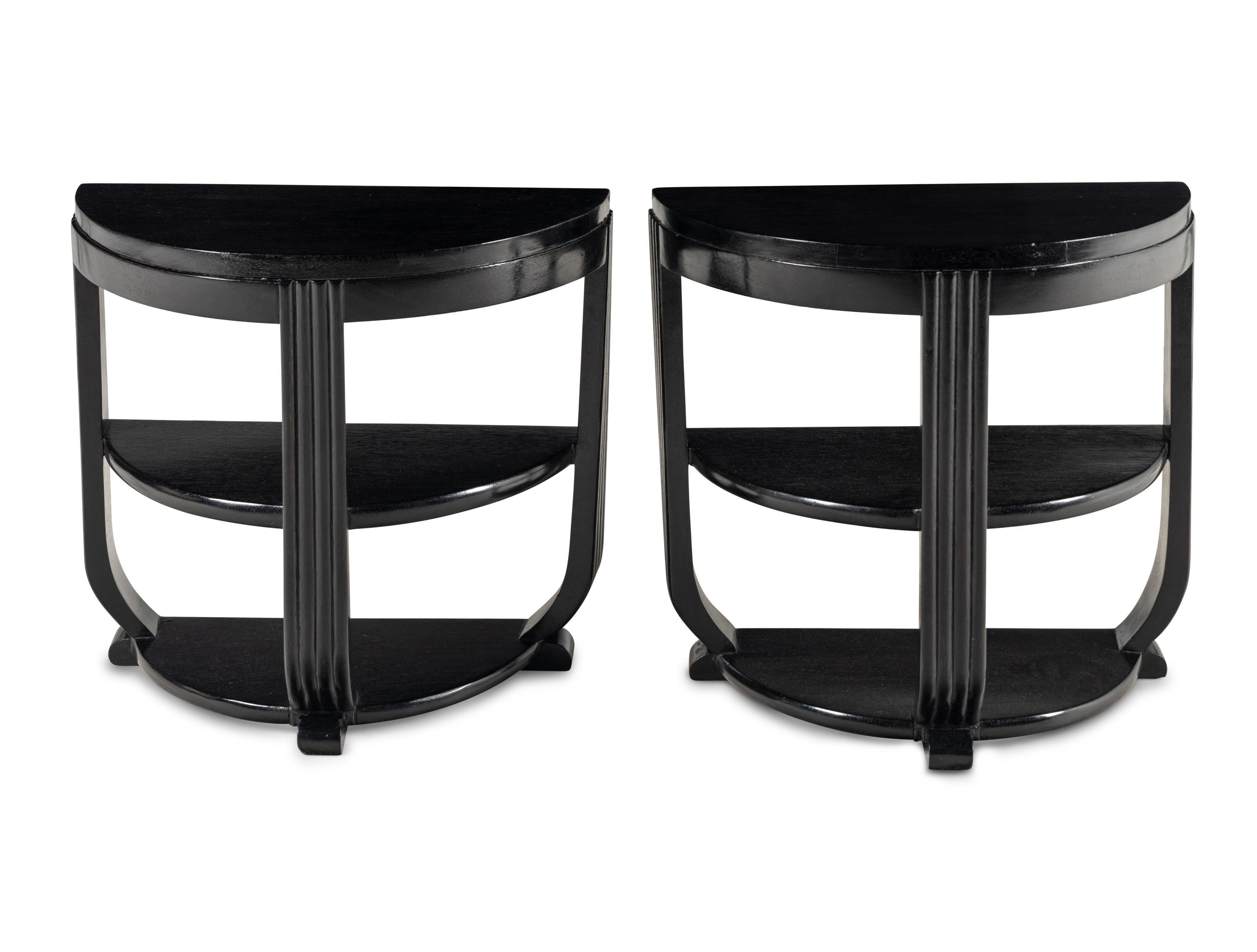Pair of Ebonized Demilune Side Tables, c. 1930