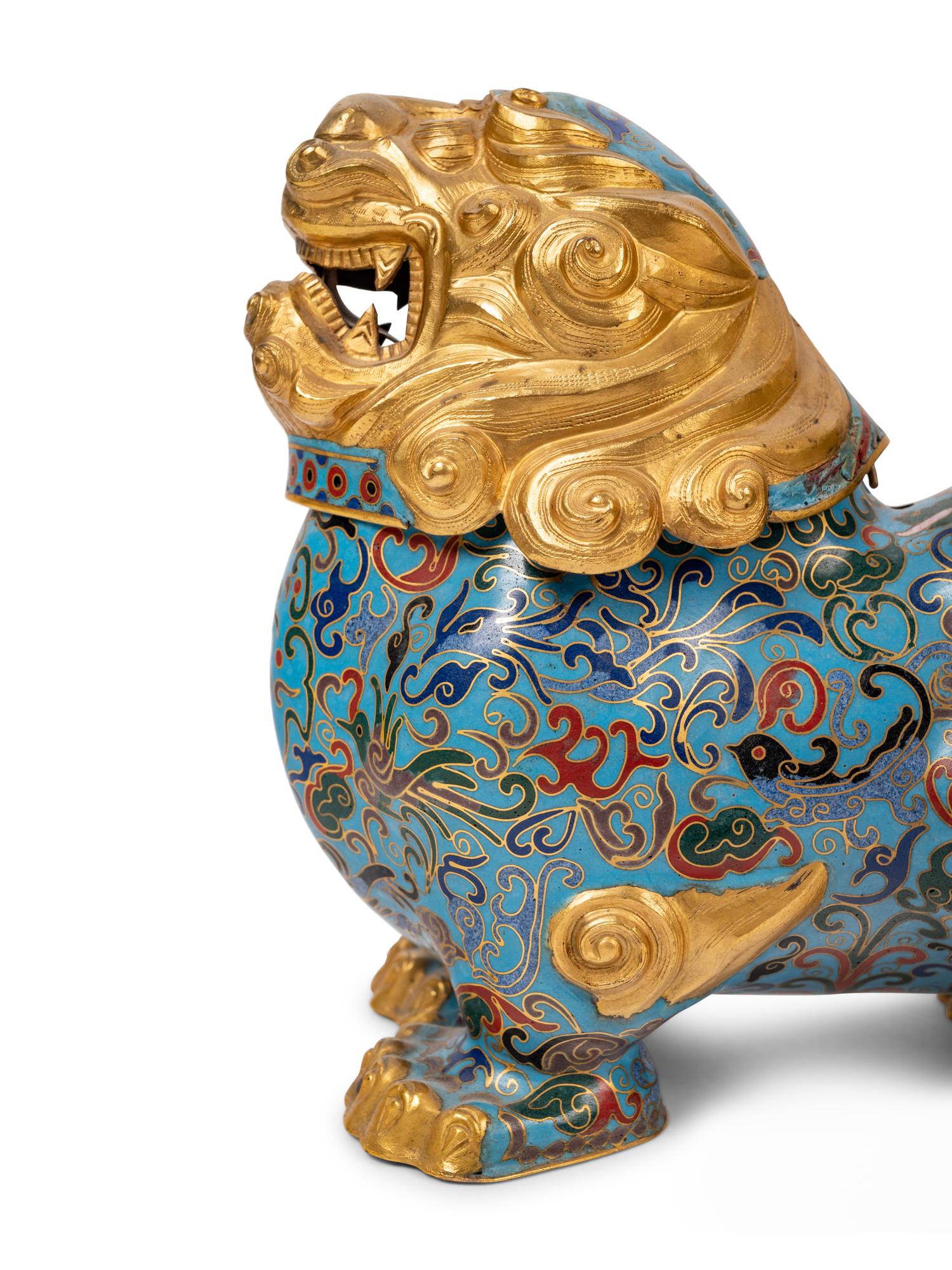 Five Chinese Turquoise Ground Cloisonné Enamel Figures of Animals