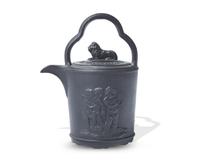 A Wedgwood and Bentley Black Basalt Covered Teapot