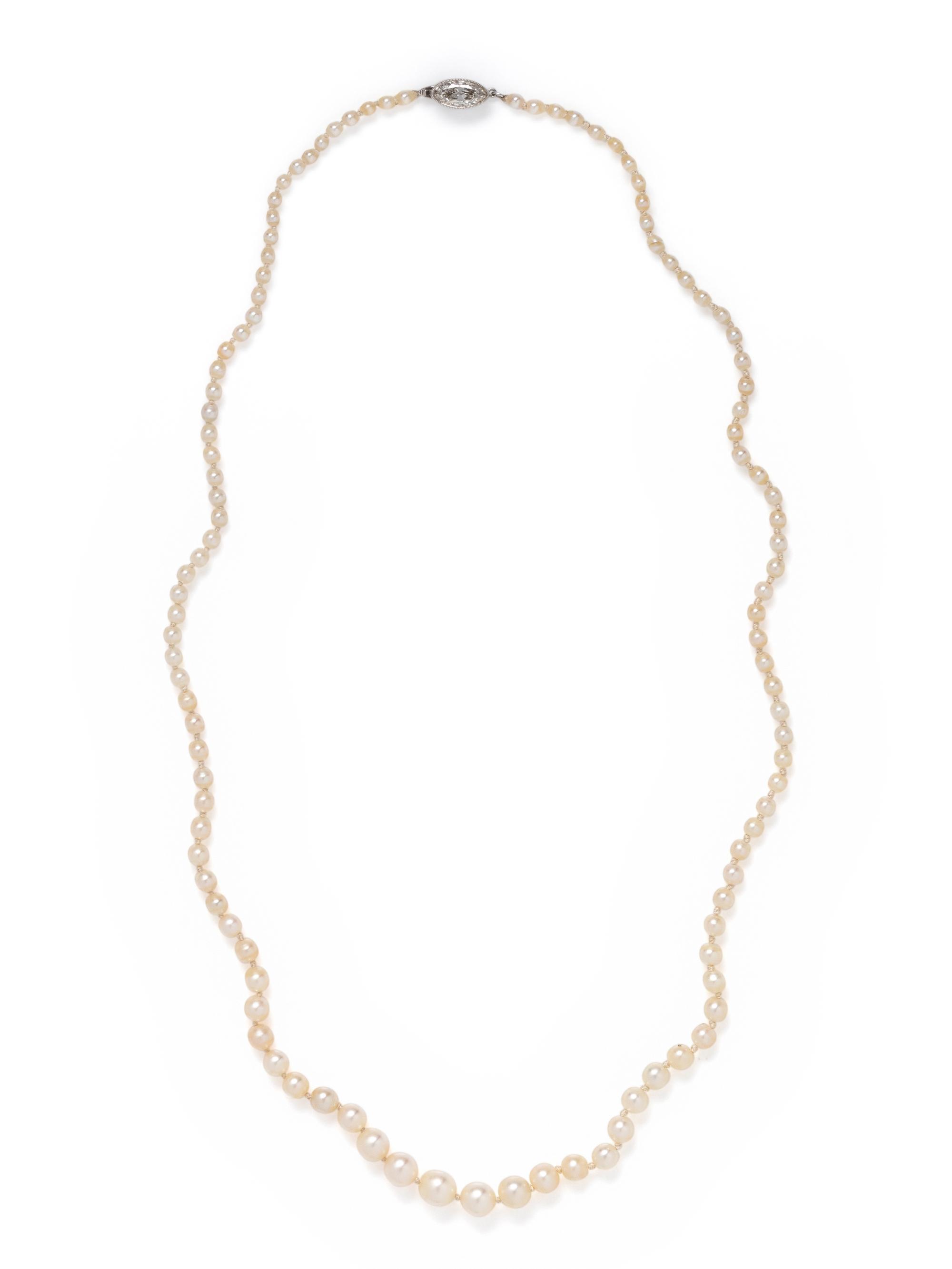SPAULDING & CO., NATURAL PEARL AND DIAMOND NECKLACE