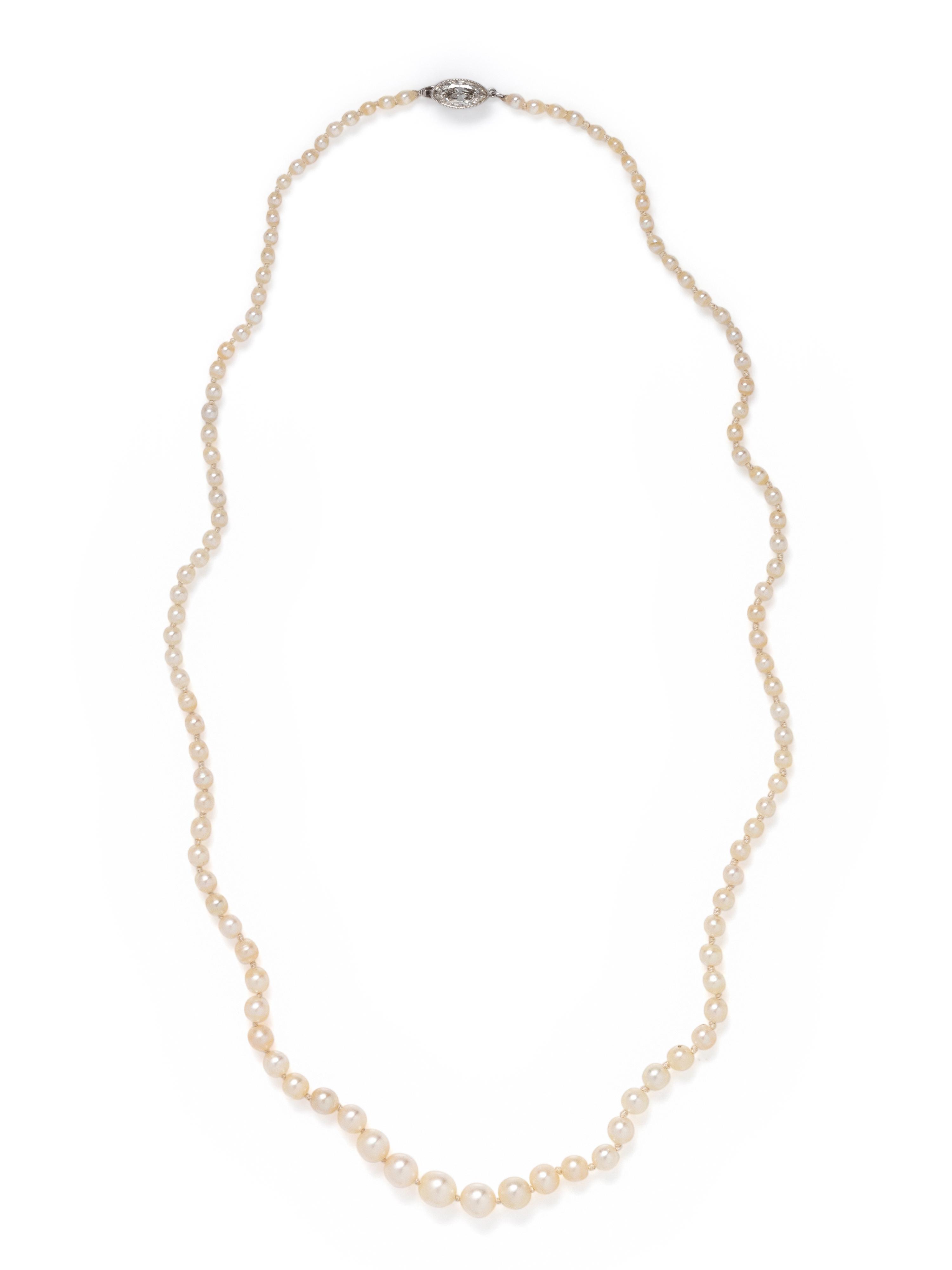 SPAULDING & CO., NATURAL PEARL AND DIAMOND NECKLACE