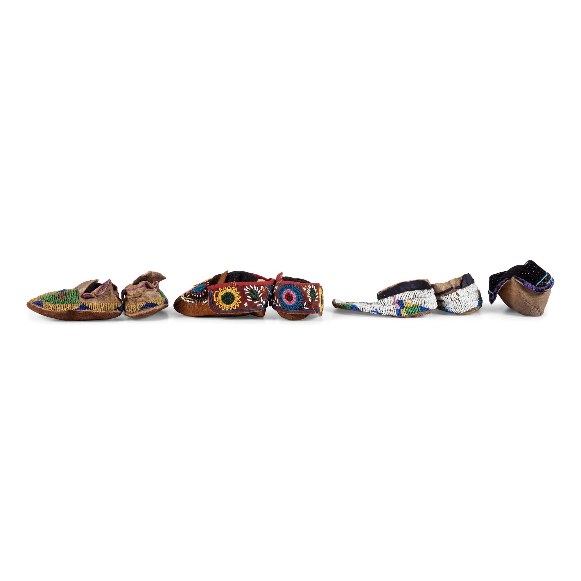Group of Plains and Northeastern Child's Beaded Hide Moccasins