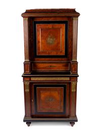 An Empire Style Brass Inlaid Kingwood Marble-Top Cabinet