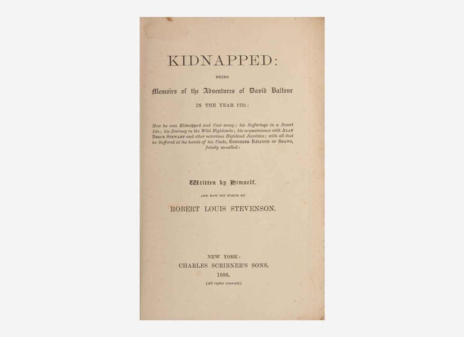 [Literature] Stevenson, Robert Louis: Kidnapped: Being Memoirs of the Adventures of David Balfour in the Year 1751...