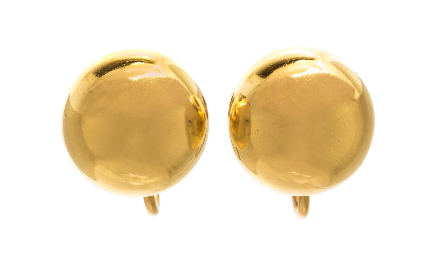 A Pair of 14 Karat Yellow Gold Ball Earclips, Tiffany & Co.. 2.40 dwts.