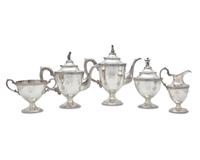 A Classical Five-Piece Coin Silver Tea Service, Robert & William Wilson (active c. 1825-1846), Philadelphia, PA, Circa 1830