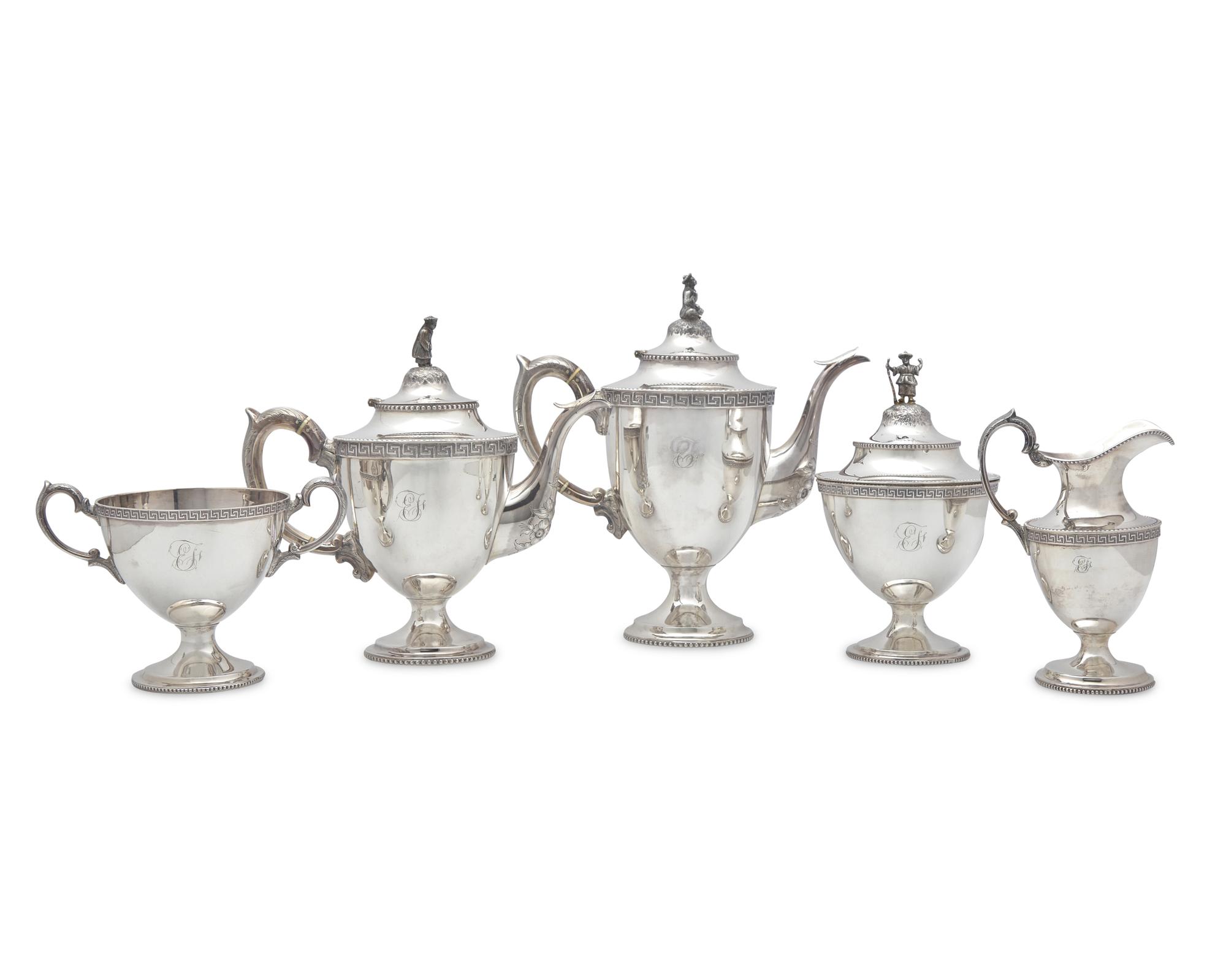 A Classical Five-Piece Coin Silver Tea Service, Robert & William Wilson (active c. 1825-1846), Philadelphia, PA, Circa 1830