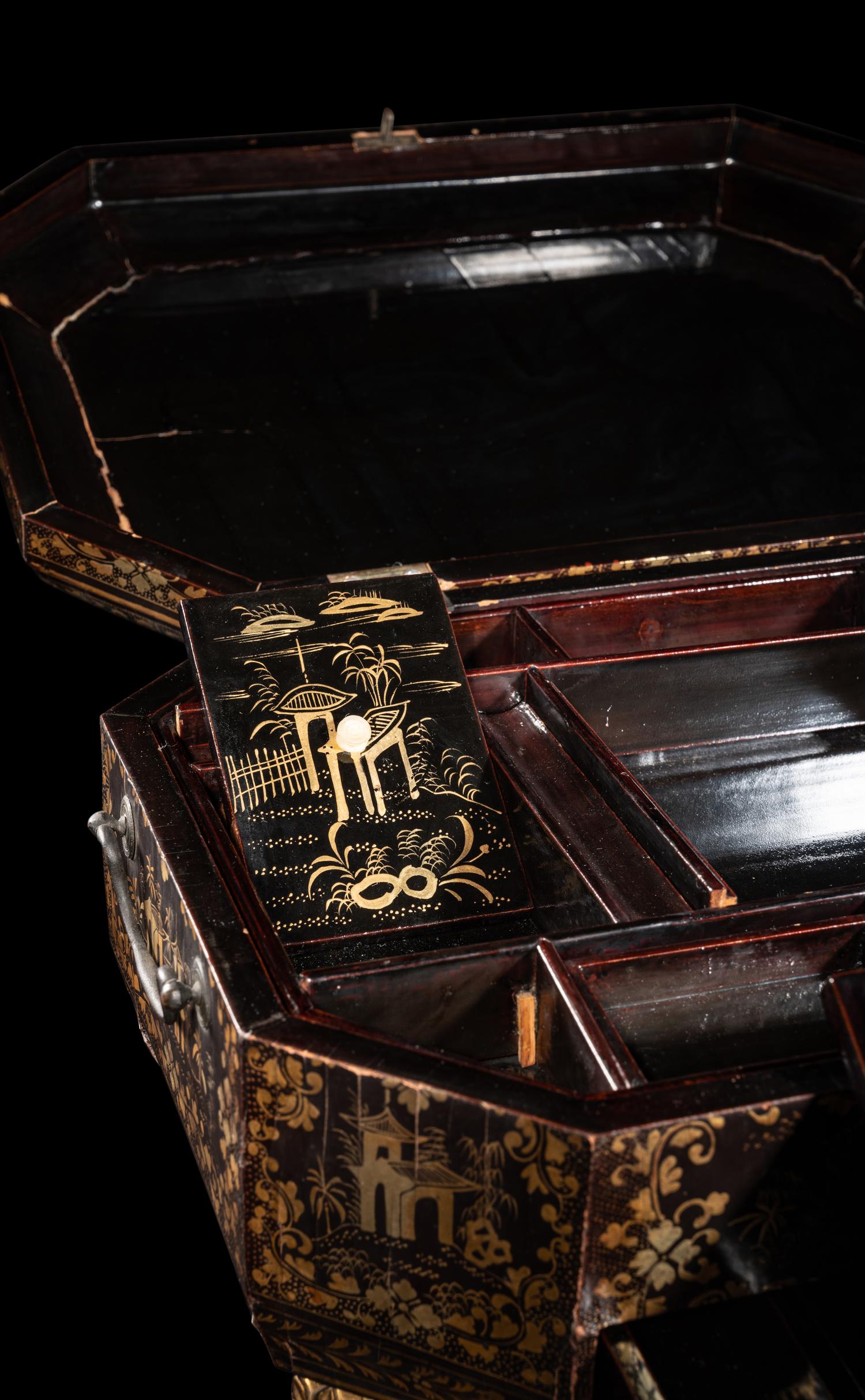 A Chinese Export Gilt Lacquered Sewing Case
