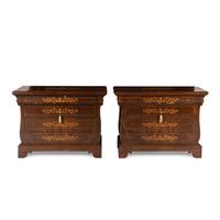 A Pair of Charles X Mahogany and Marquetry Commodes