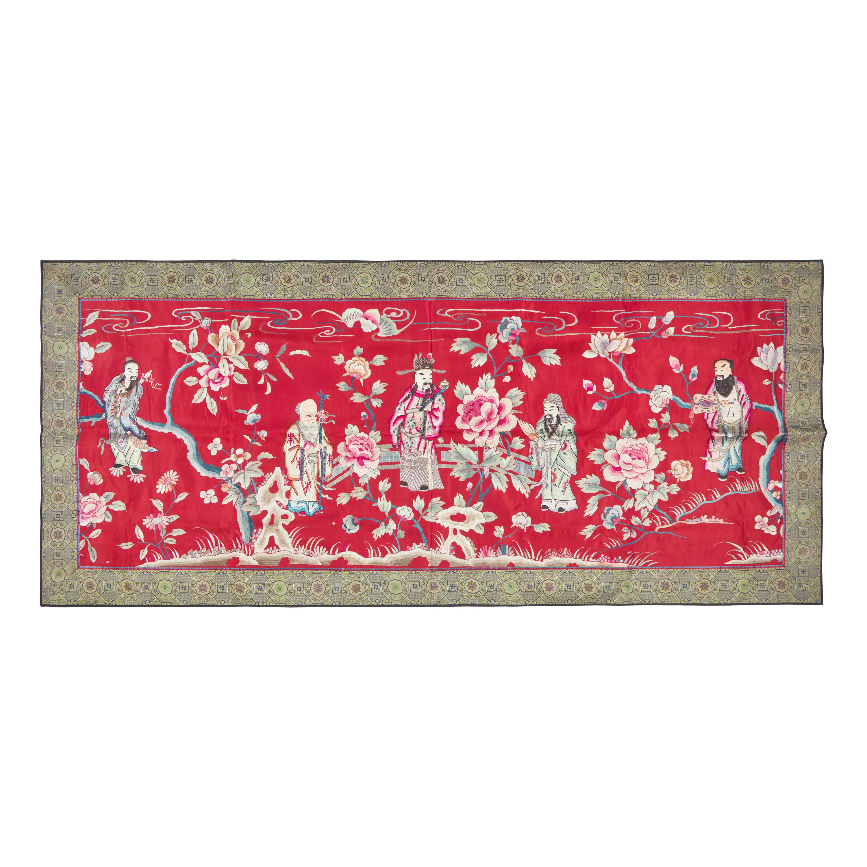Five Chinese Embroidered Silk Panels, Late 19th-20th Century — 晚清-民國 綉片一組五幅