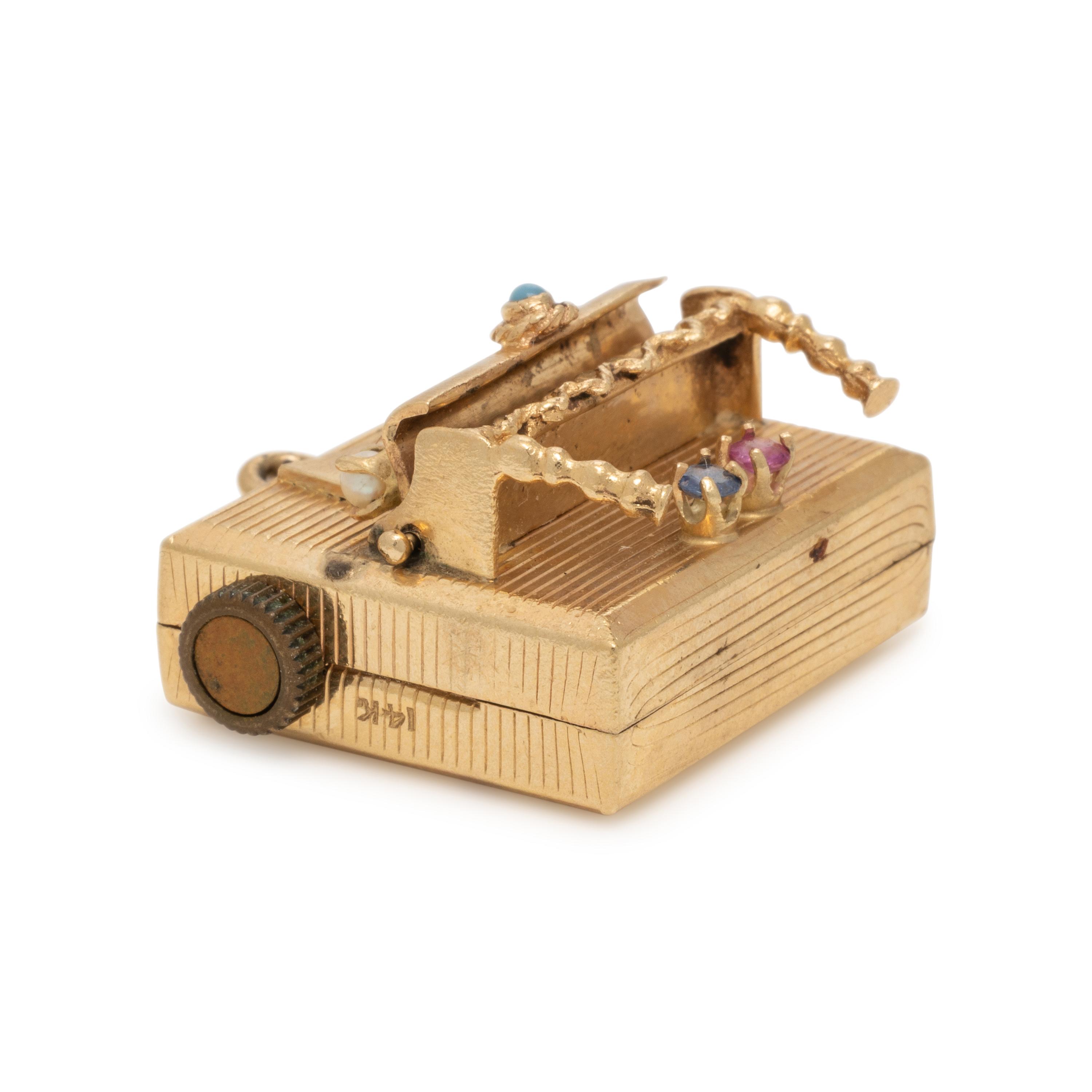 Multigem and Yellow Gold Music Box Charm