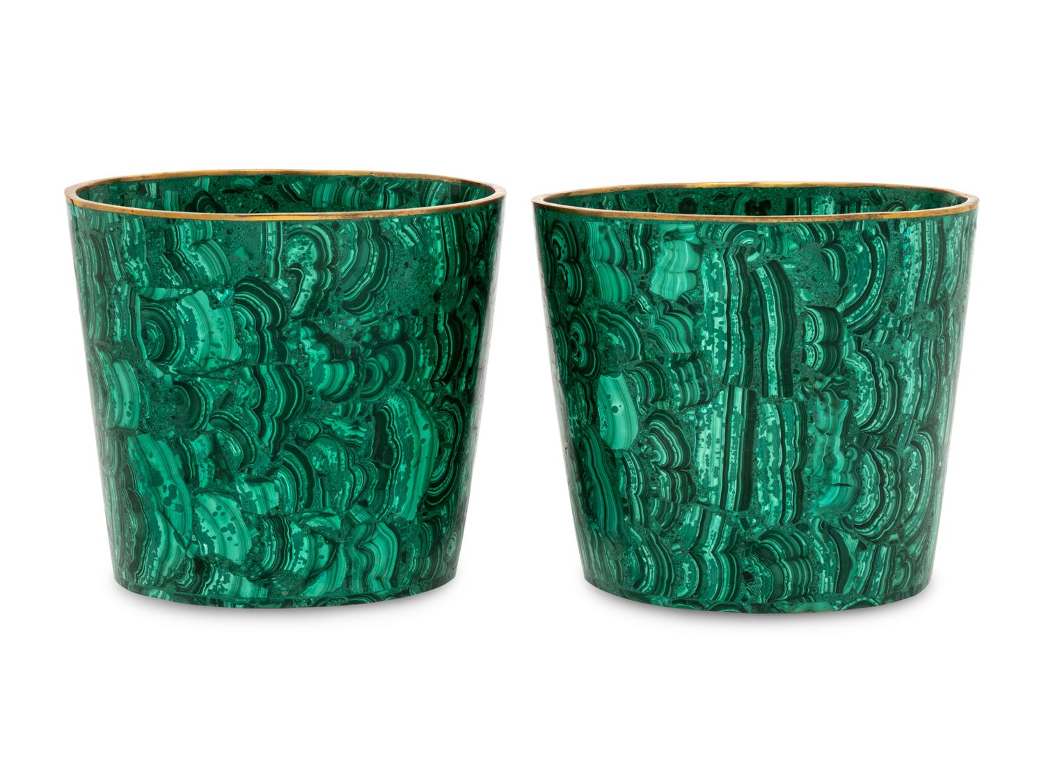 A Pair of Bronze Mounted Malachite Cache Pots