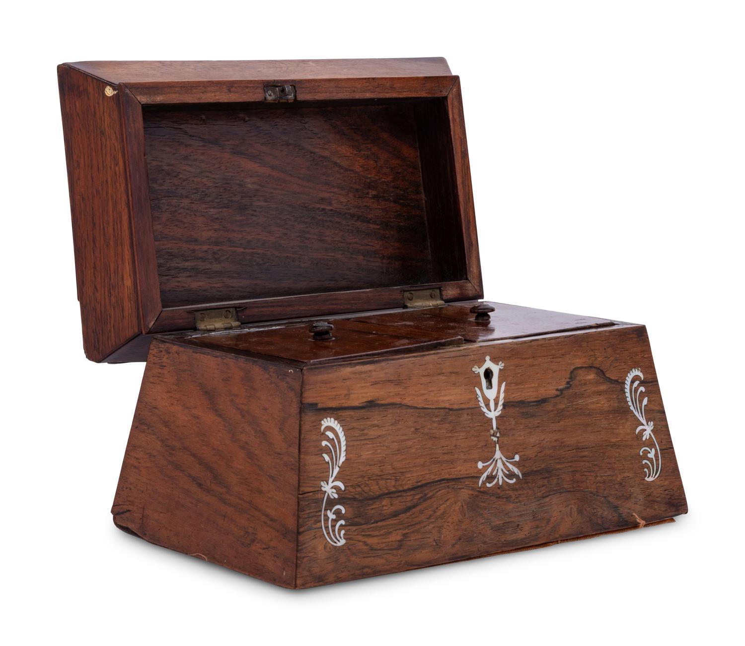 An English Mother-of-Pearl-Inlaid Rosewood Tea Caddy