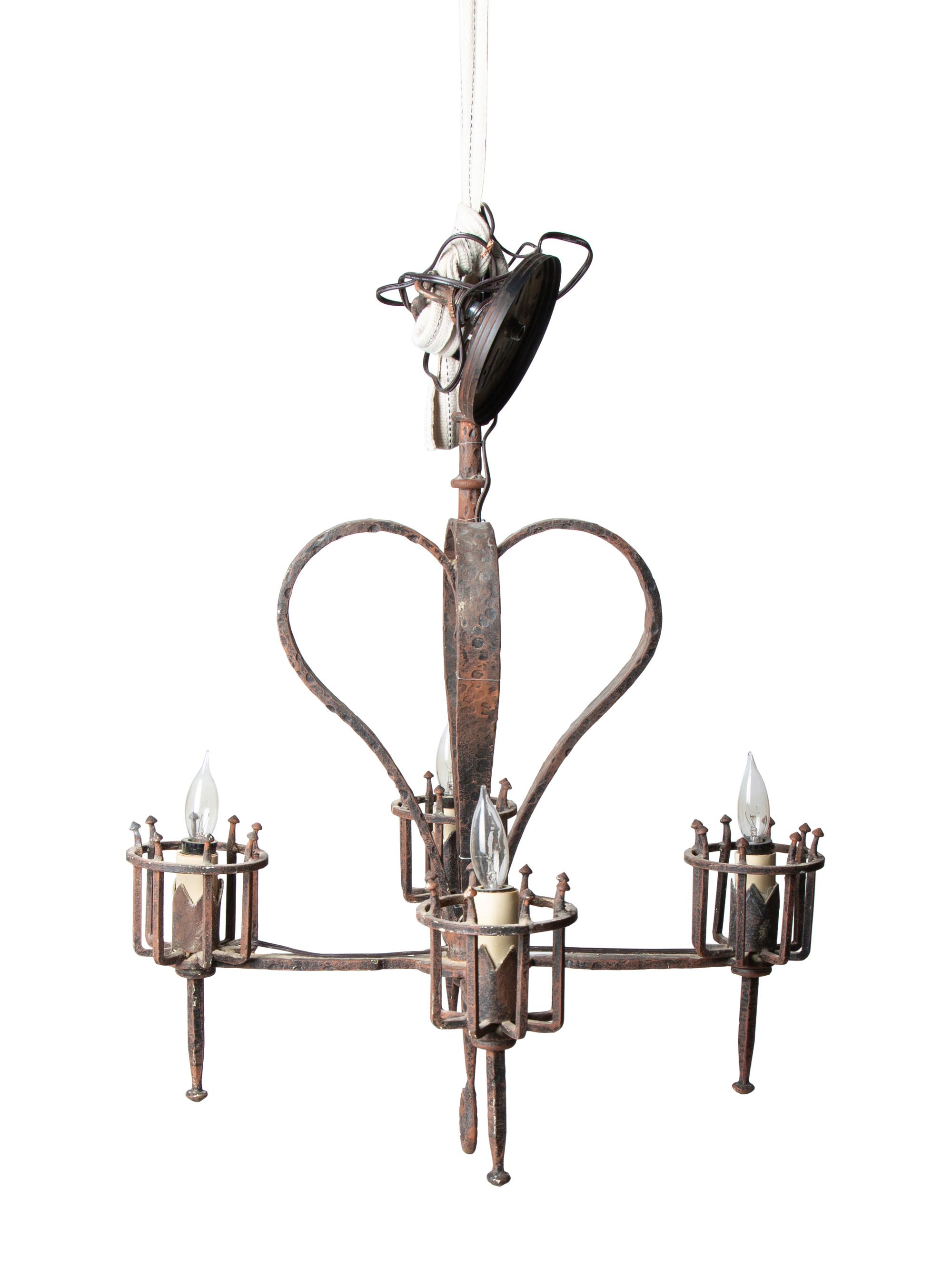 A Four-Light Mizner Style Wrought Iron Chandelier — EARLY 20TH CENTURY