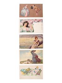 [ADVERTISING]. An extensive collection of trade cards and postcards featuring depictions of beautiful women, including:
