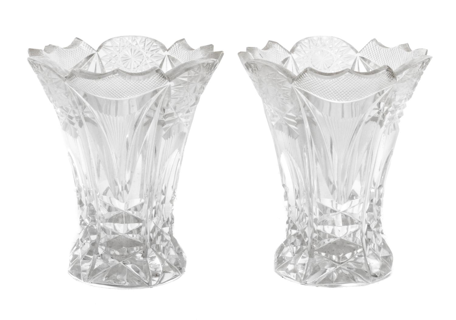 Two Victorian Enameled Glass Vases Height of tallest 10 3/4 inches.