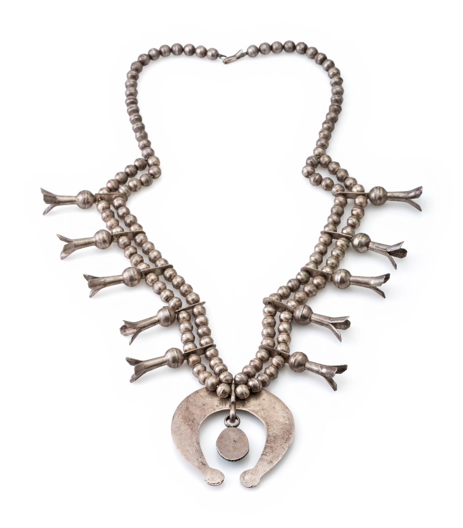 Navajo Silver and Turquoise Squash Blossom Necklace