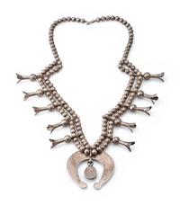 Navajo Silver and Turquoise Squash Blossom Necklace