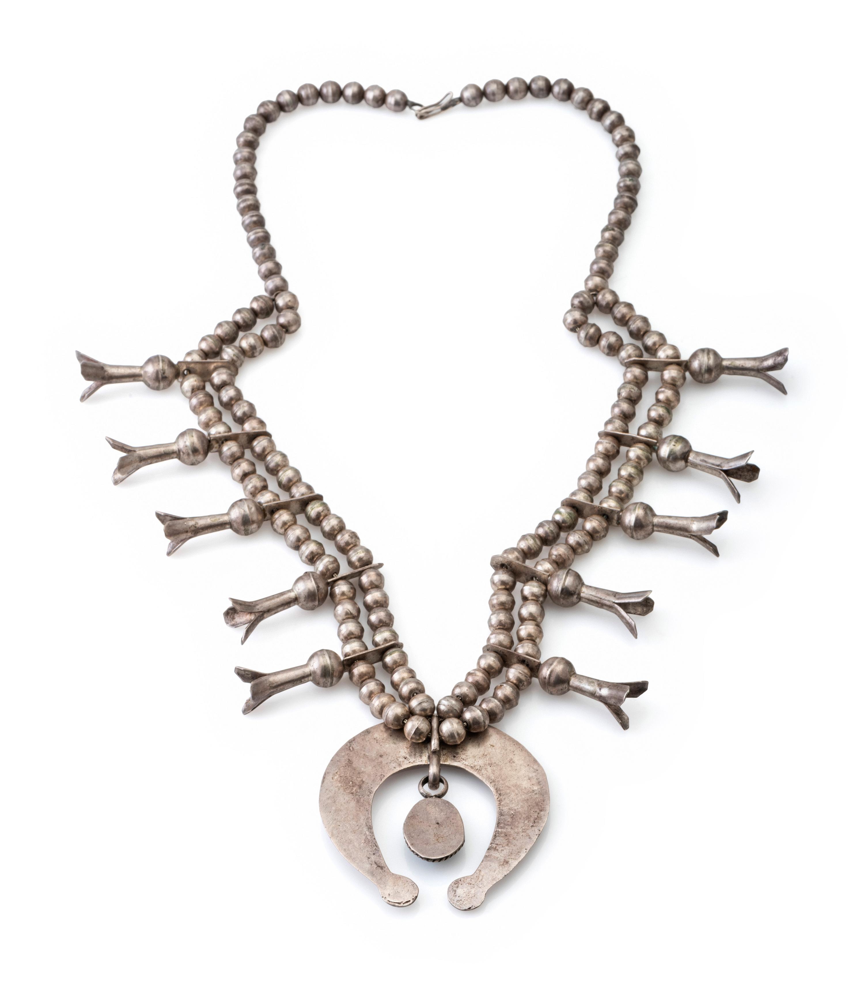 Navajo Silver and Turquoise Squash Blossom Necklace