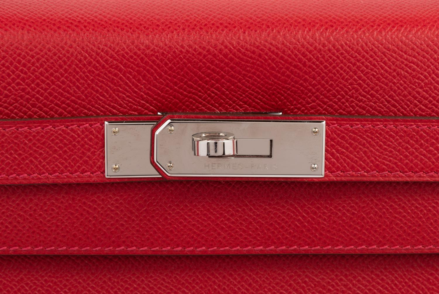 Red Hermès Epsom Leather Kelly 32 with Strap, 2014